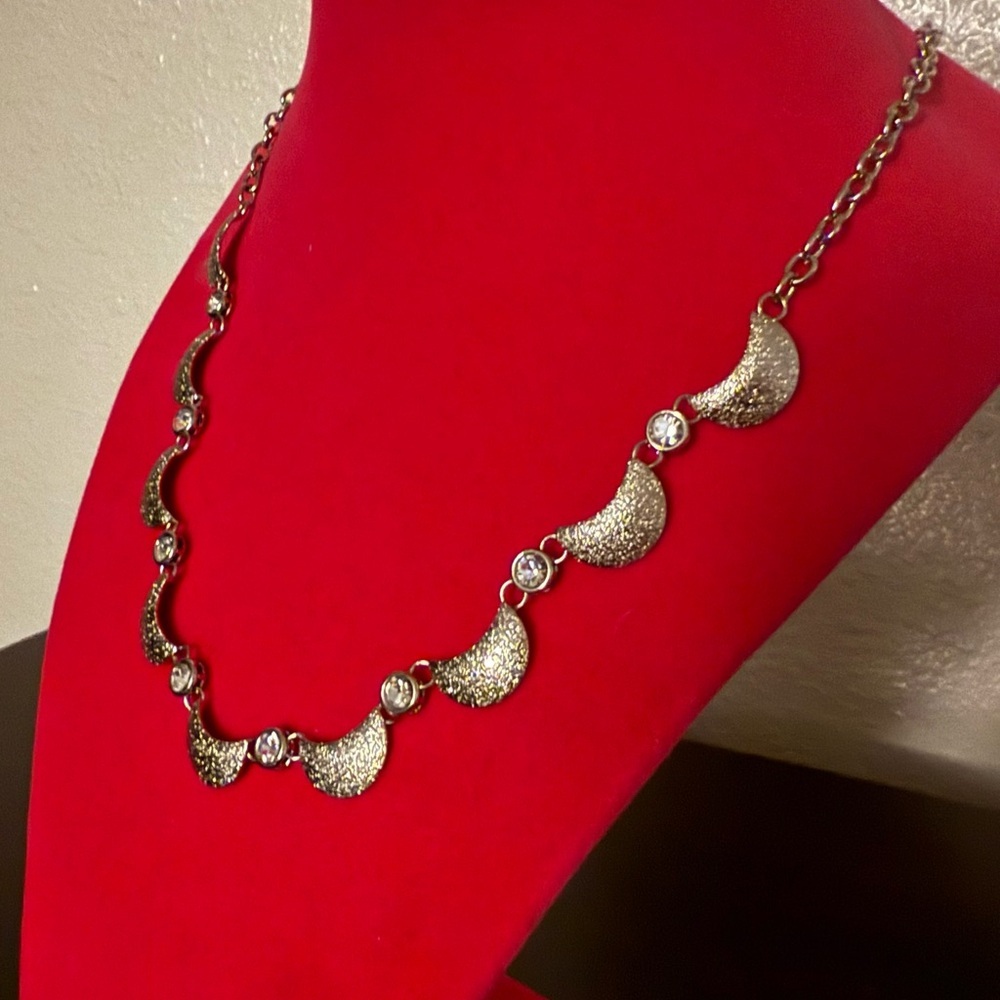 Elegant Silver Crescent Necklace | Dainty Minimalist Crystal Statement Jewelry - Picture 7 of 7